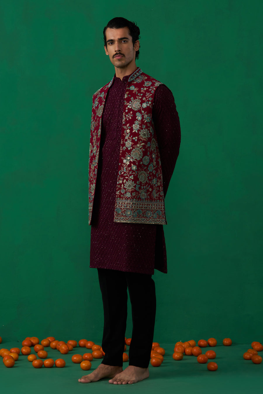 GULAB WINE KURTA JACKET SET