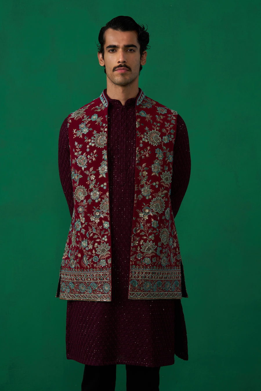GULAB WINE KURTA JACKET SET
