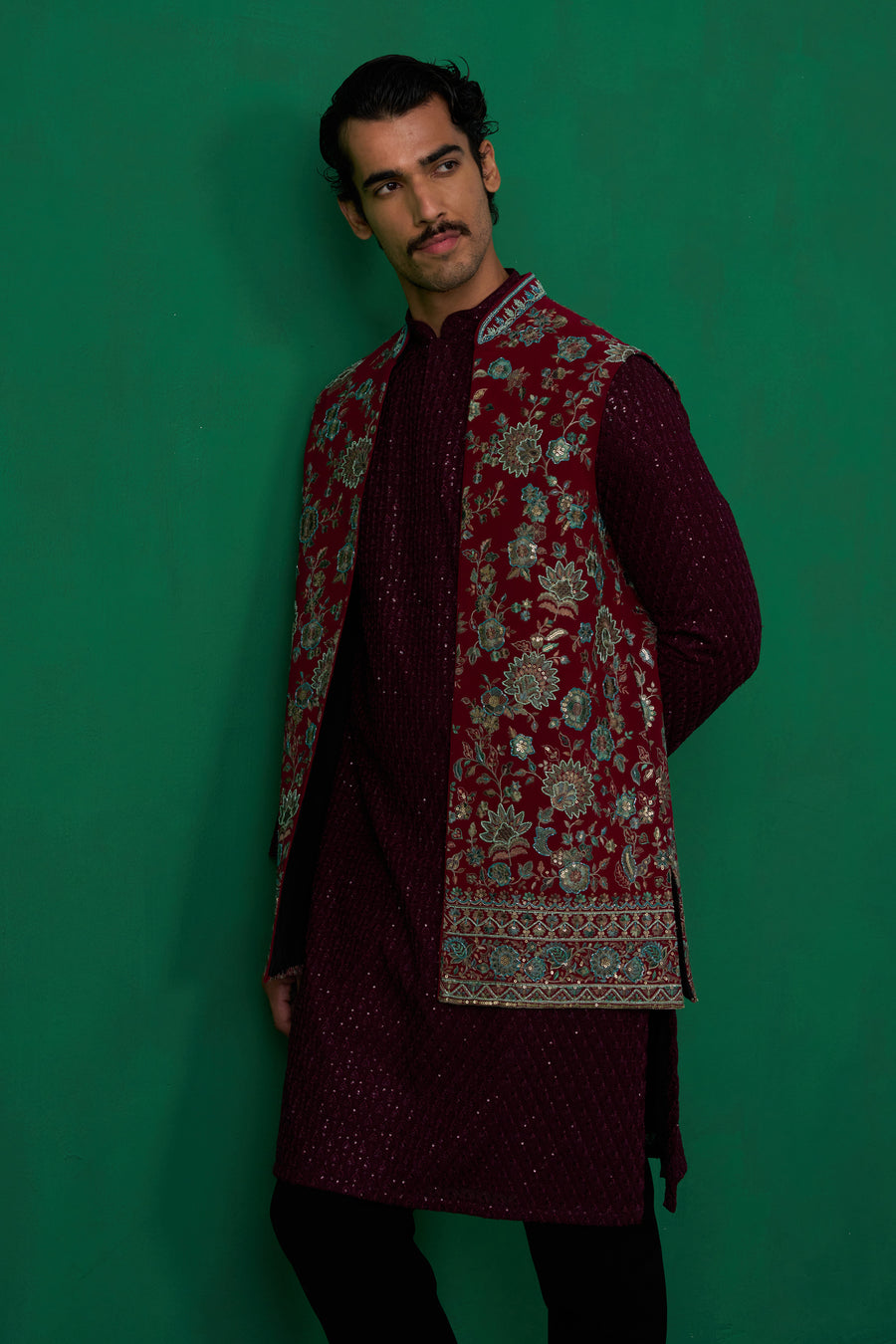 GULAB WINE KURTA JACKET SET
