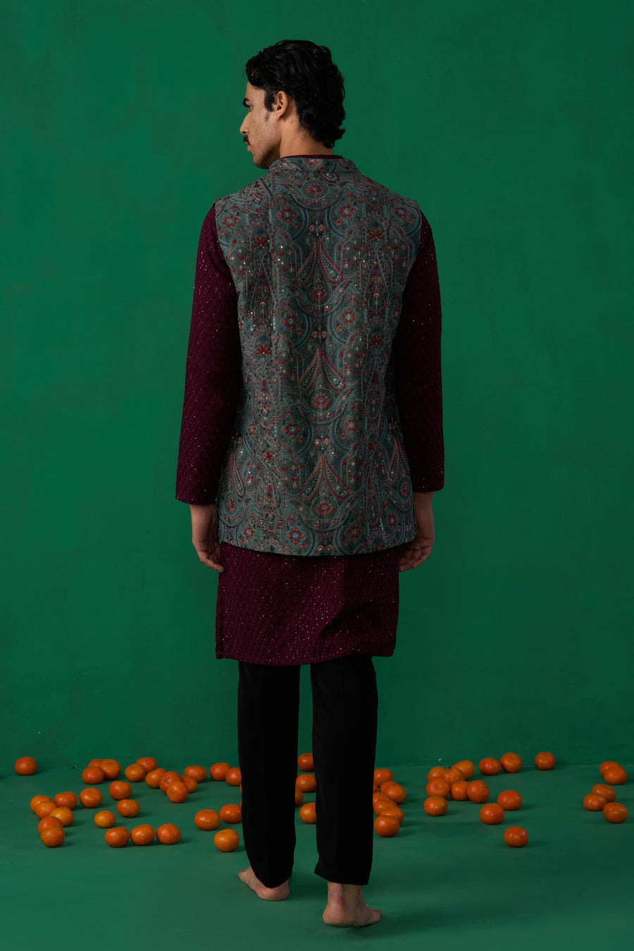 KASHMIRI MEHNDI KURTA JACKET SET