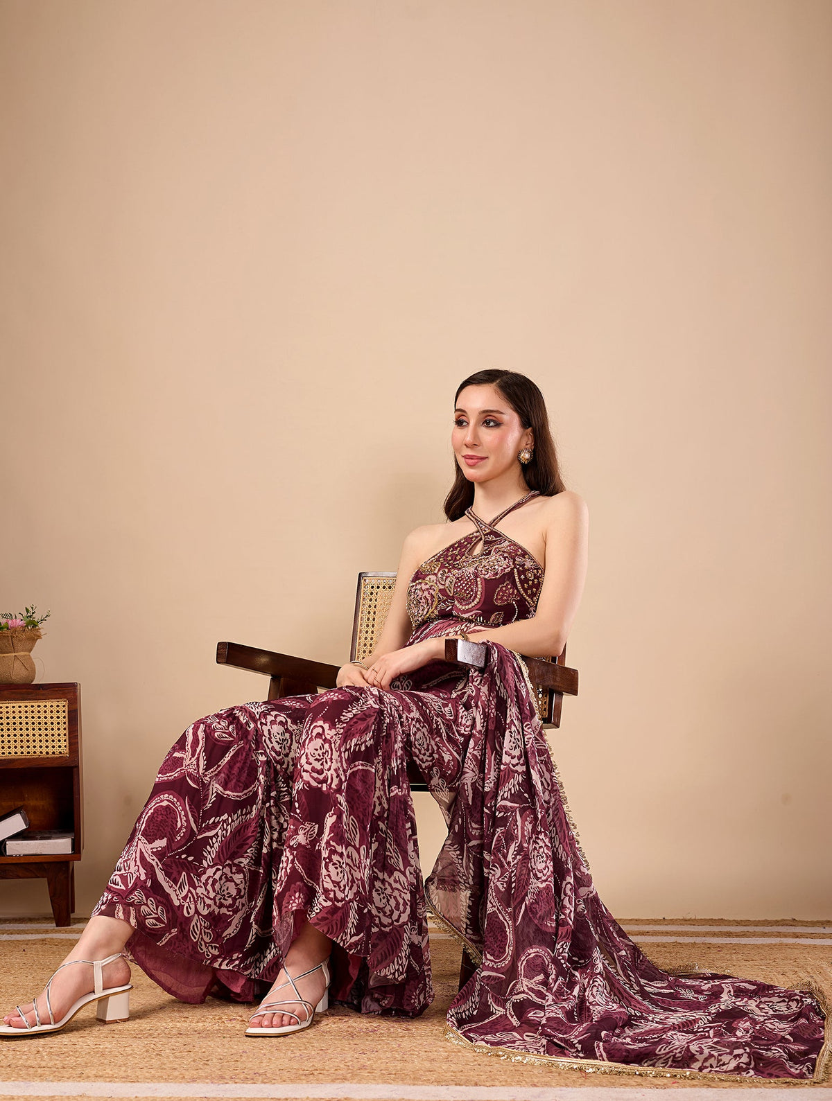 Paisley Print Halter Tunic with Statement Sharara Pants