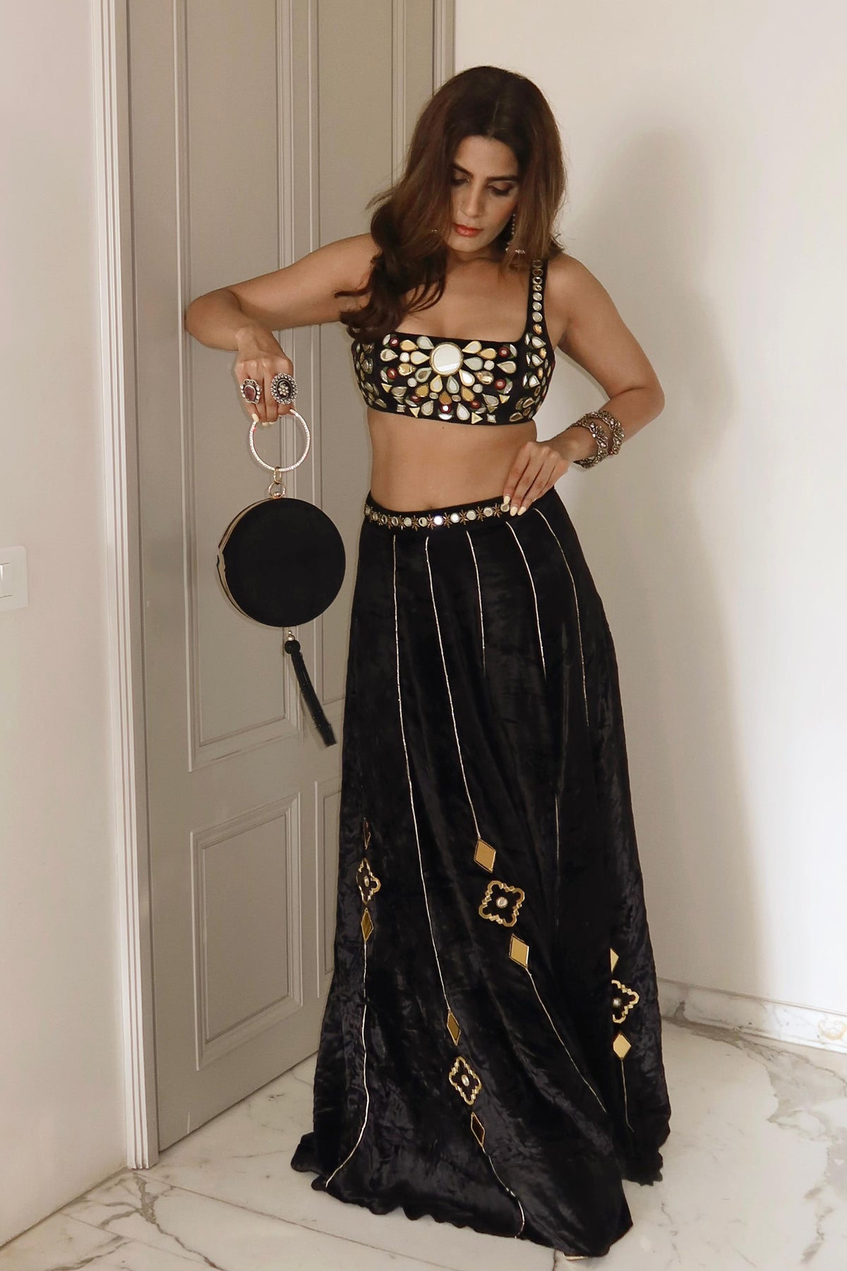 Black Velvet Indo lehenga Set (Set of 2)