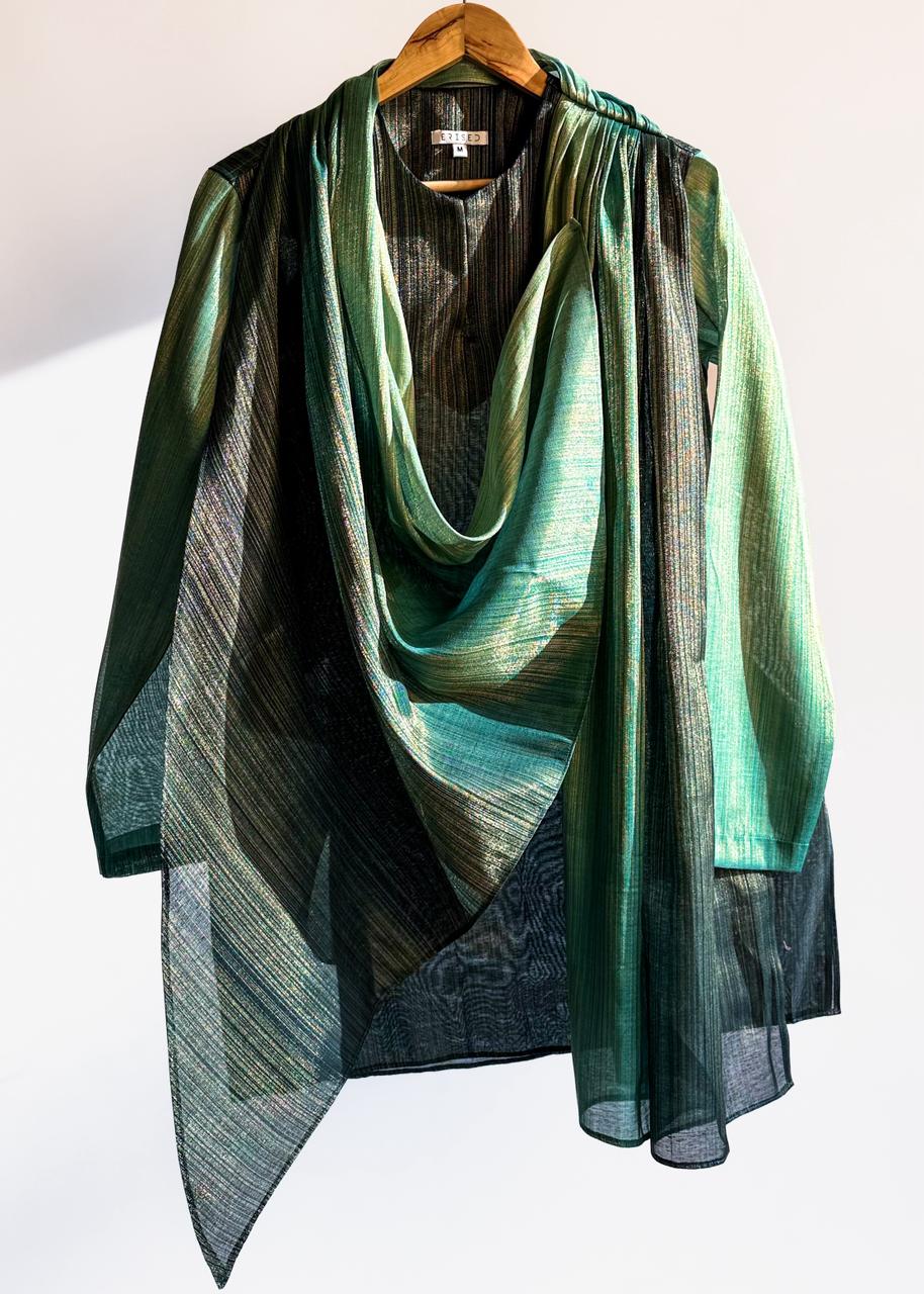 Goldline Classic Drape Kurta – Juniper Green