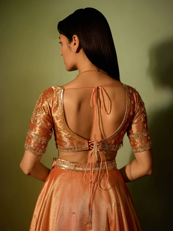 LIGHT SALMON TISSUE LEHENGA SET