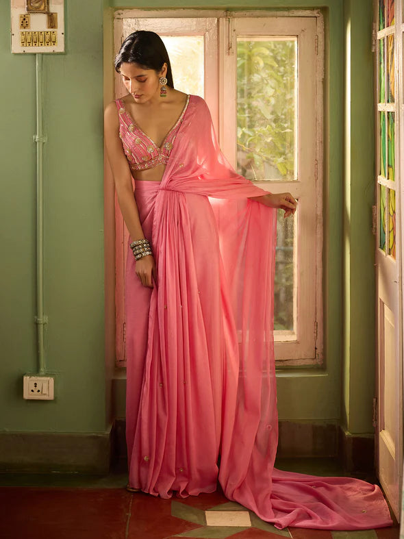 CANDY ROSE DRAPED SAREE SET