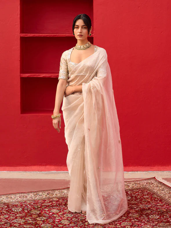 KLIANTHA WHITE GOLD  SAREE SET