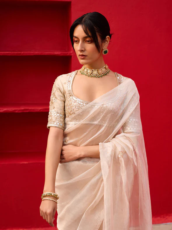 KLIANTHA WHITE GOLD  SAREE SET