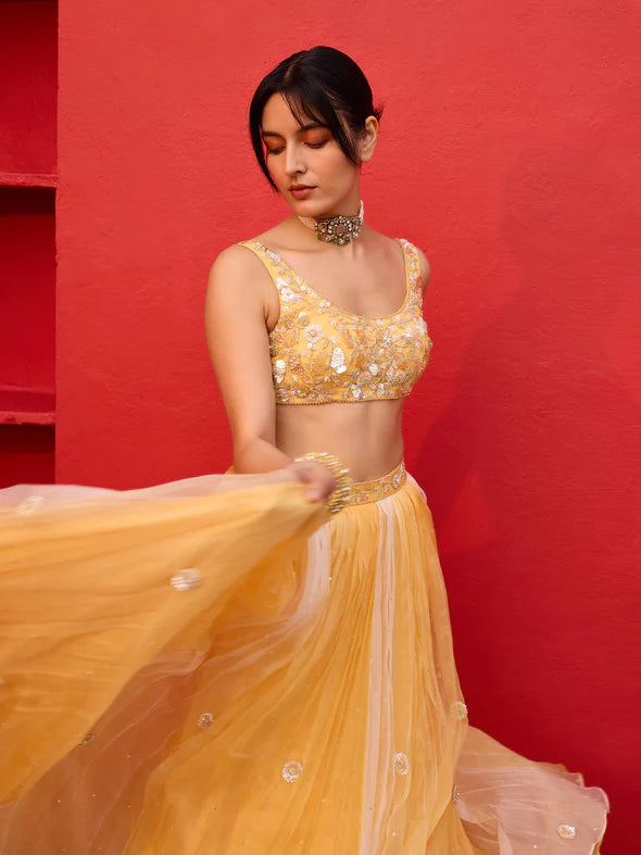 DEWDROP HONEY ORGANZA LEHENGA SET