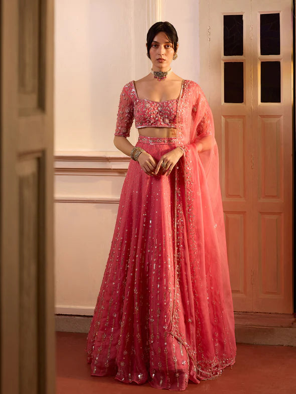 ANEMONE ROUGE PINK ORGANZA LEHENGA SET