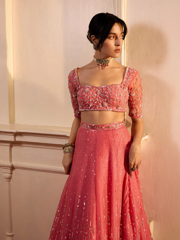 ANEMONE ROUGE PINK ORGANZA LEHENGA SET