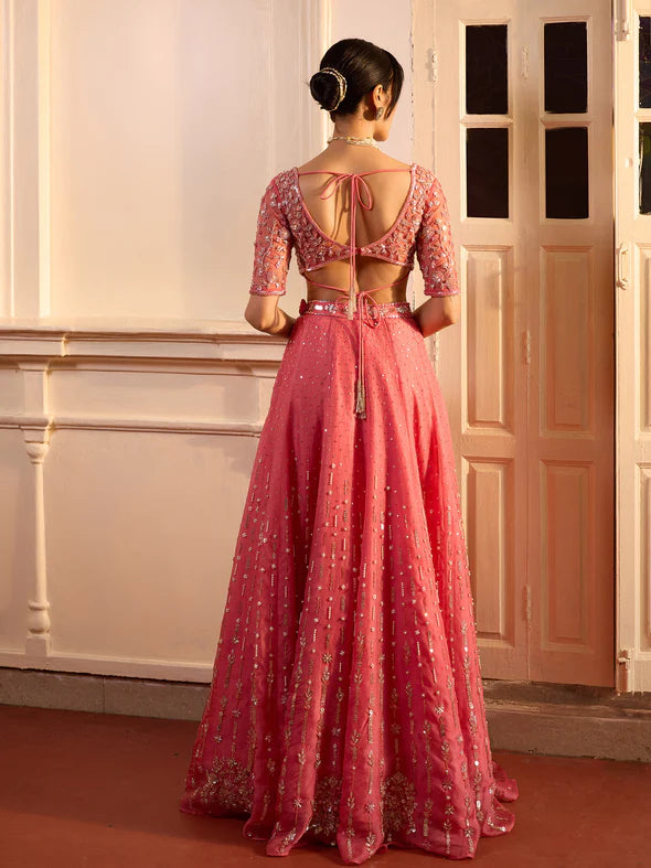 ANEMONE ROUGE PINK ORGANZA LEHENGA SET