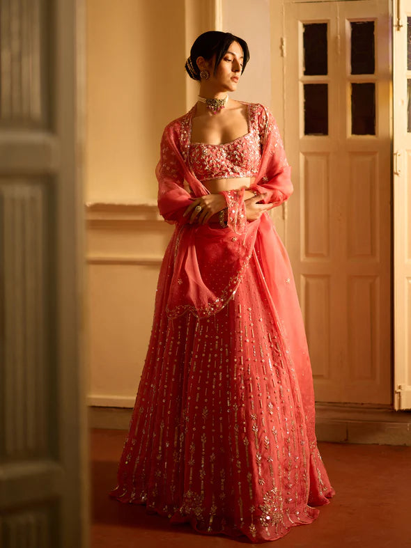 ANEMONE ROUGE PINK ORGANZA LEHENGA SET