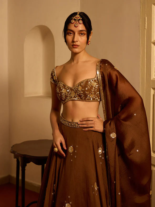 CHOCOLATE COSMOS ORGANZA LEHENGA SET