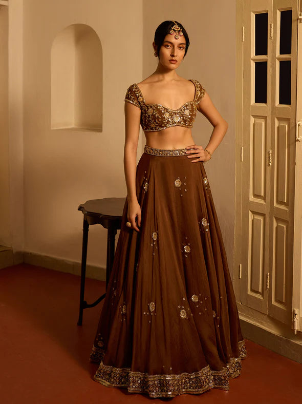 CHOCOLATE COSMOS ORGANZA LEHENGA SET