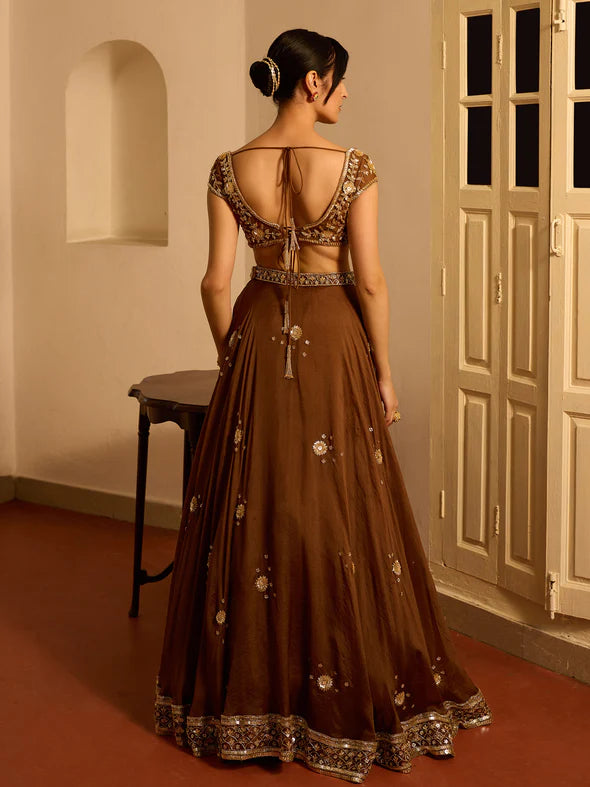 CHOCOLATE COSMOS ORGANZA LEHENGA SET