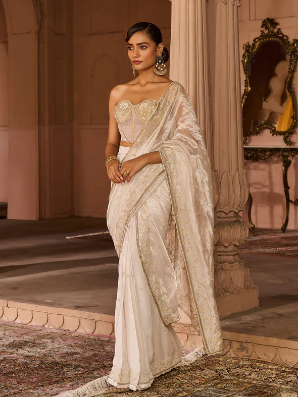 Platinum Tissue Draped Saree Set