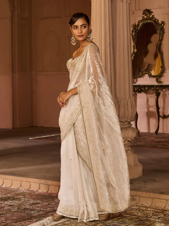 Platinum Tissue Draped Saree Set