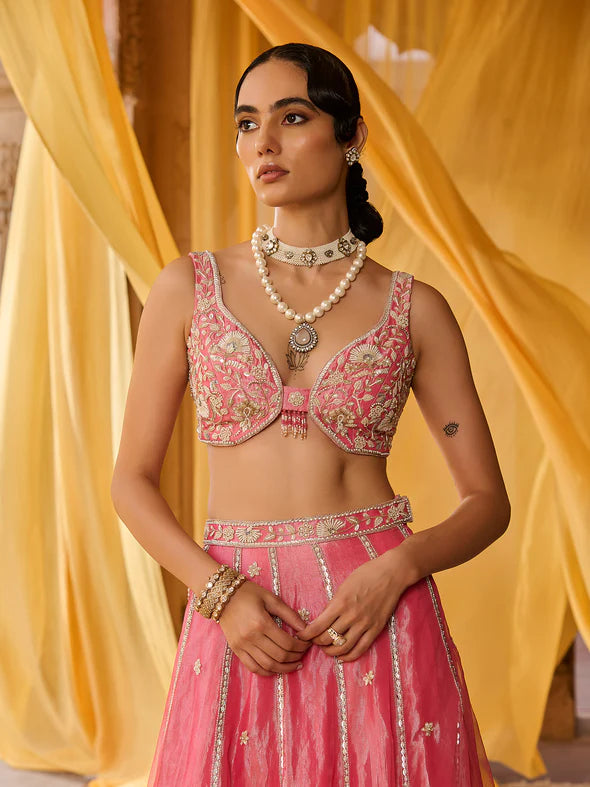 Elysia Pink Tissue Lehenga Set