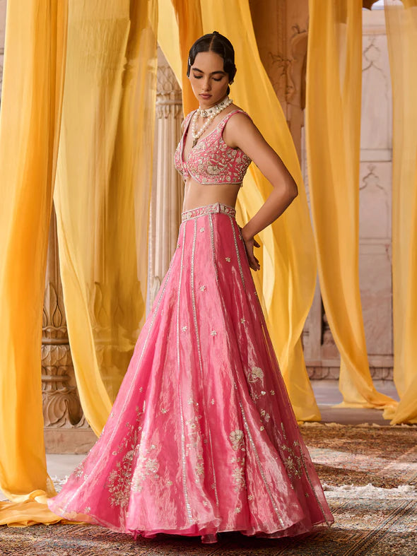 Elysia Pink Tissue Lehenga Set