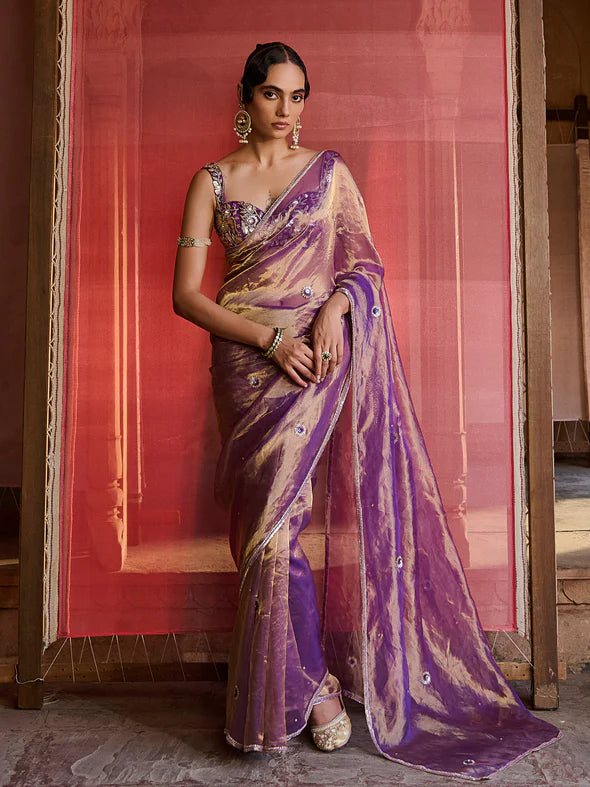 Velour Violet Tissue Saree Set