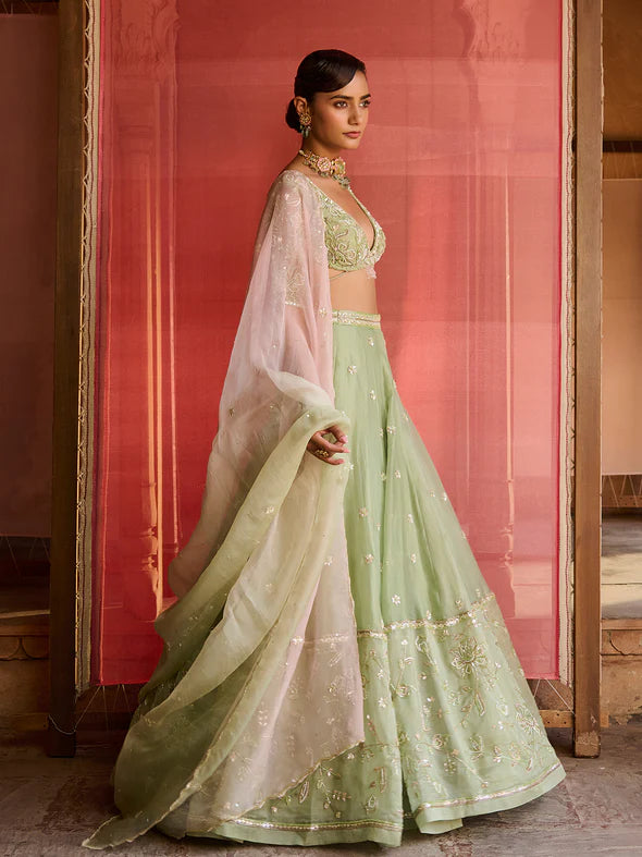 Lushleaf Green Organza Lehenga Set
