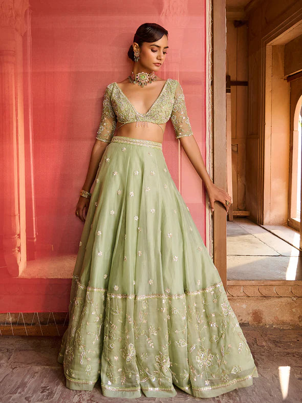 Lushleaf Green Organza Lehenga Set