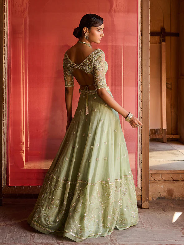 Lushleaf Green Organza Lehenga Set