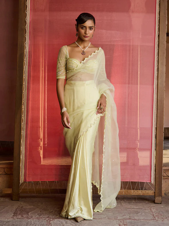 Zest Lime Green Draped Saree Set