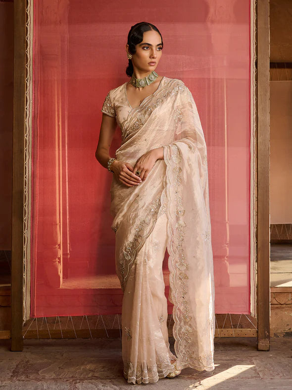 Aurelia Rose Gold Tissue Saree Set