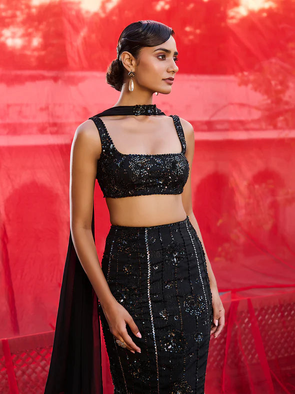 Dusk Willow Black Lehenga Set