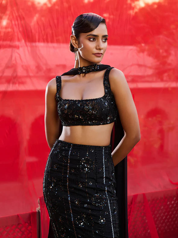 Dusk Willow Black Lehenga Set