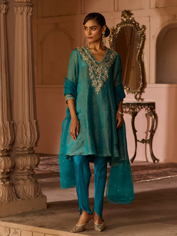 Azure Peacock Blue Suit Set