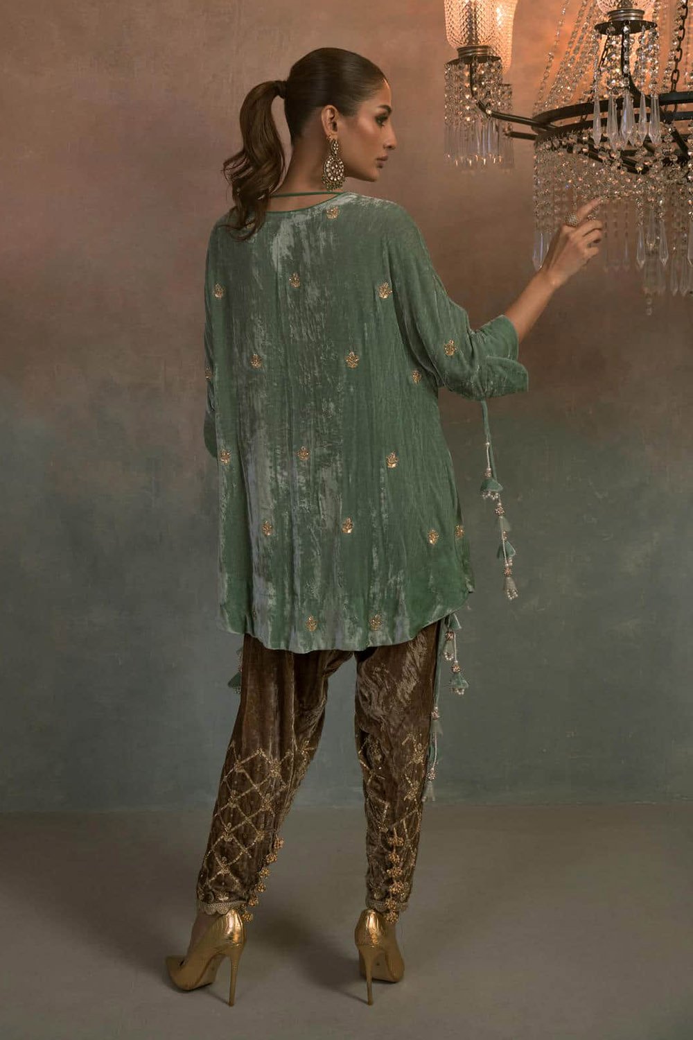 Aqua Mist Velvet Embroidered Co-ord Set