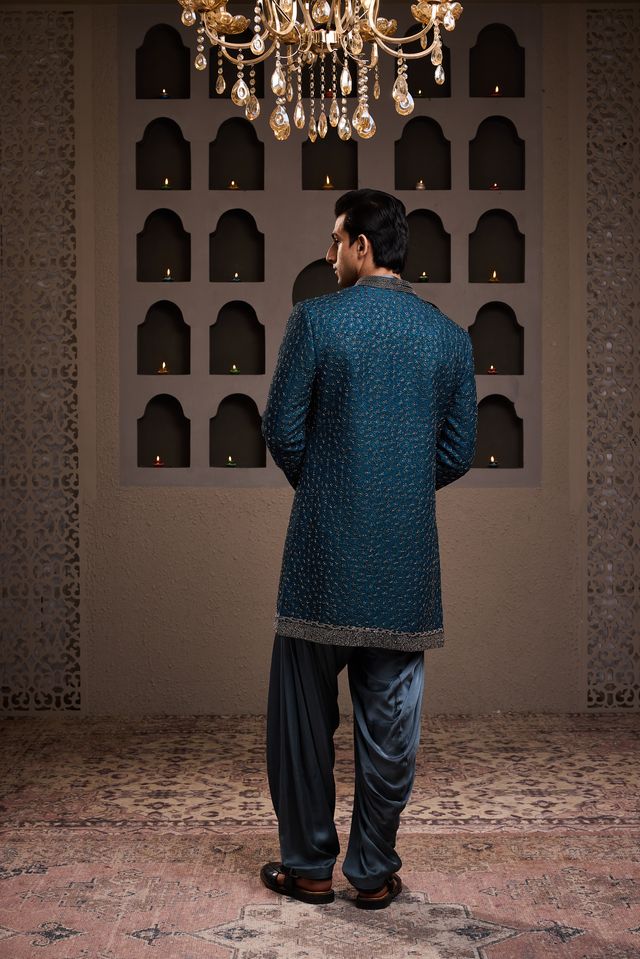 Teal Jacket Kurta Patiyala Salwar