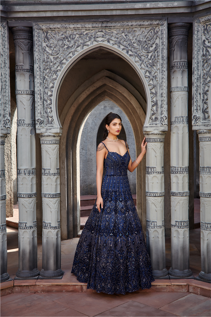 Navy Blue Tulle Gown