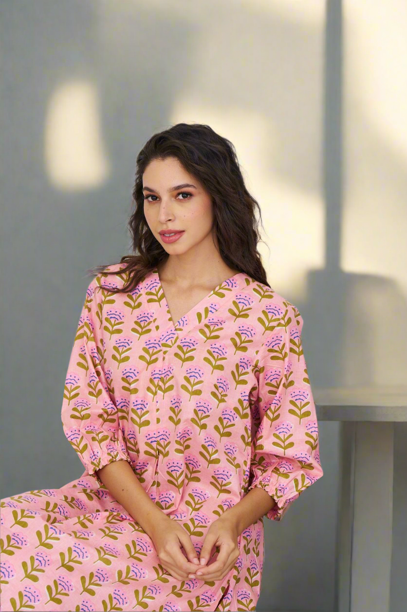 Pink Posies Kurta Set (Set of 2)