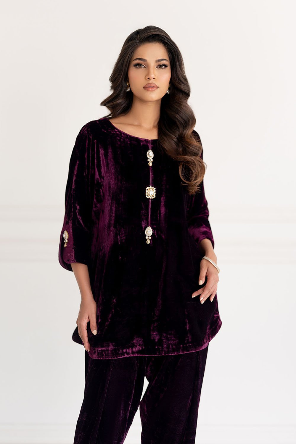 Berry Noir Velvet Kurta & Pant Set