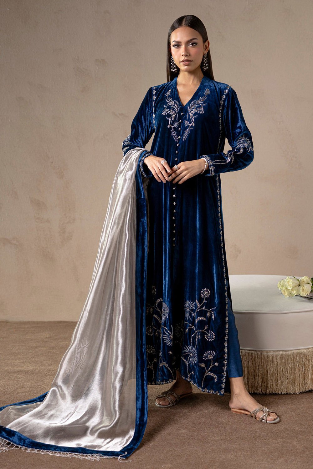 Celestial Blue Velvet Suit Set