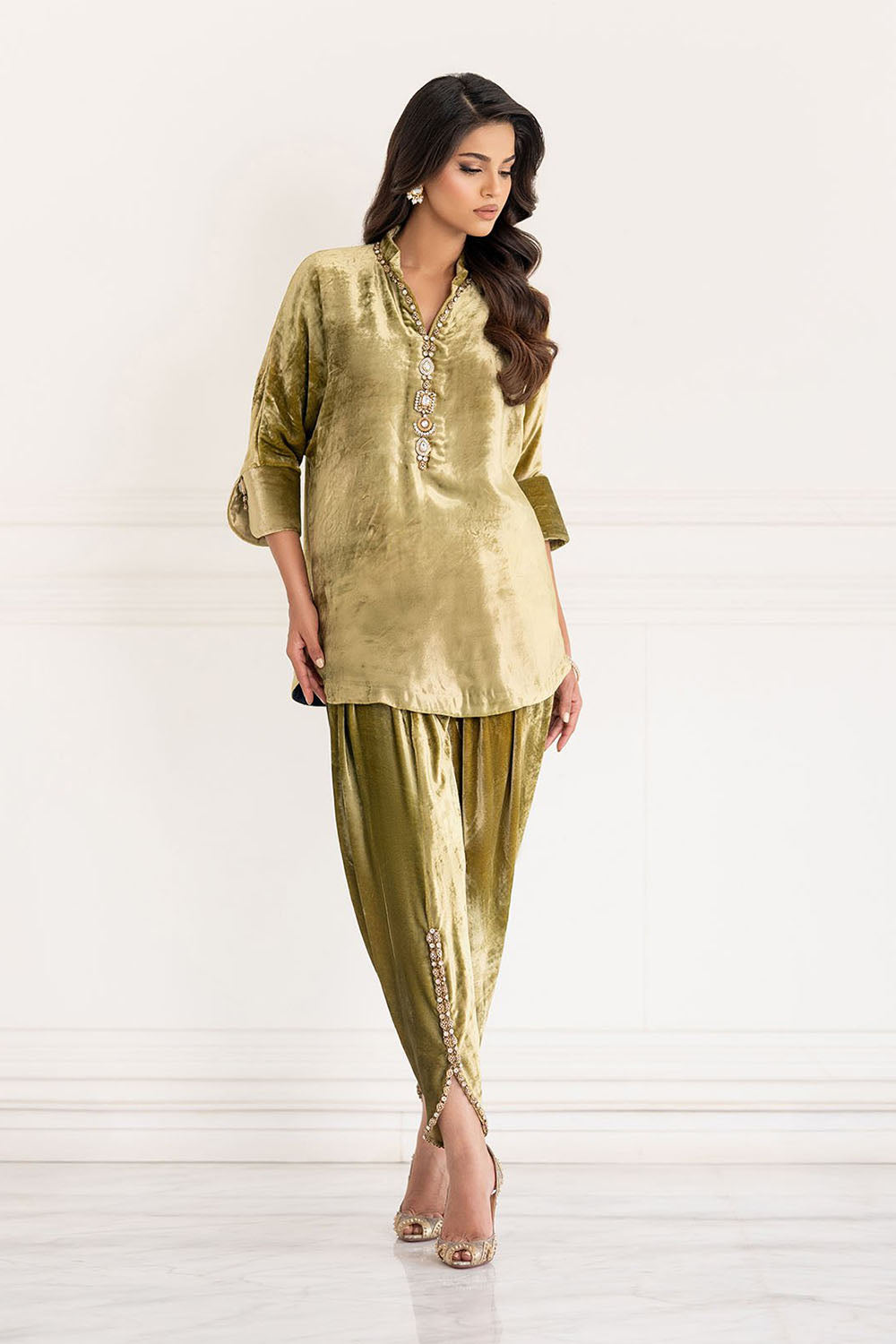 Champagne Olive Velvet Occasion Co-ord