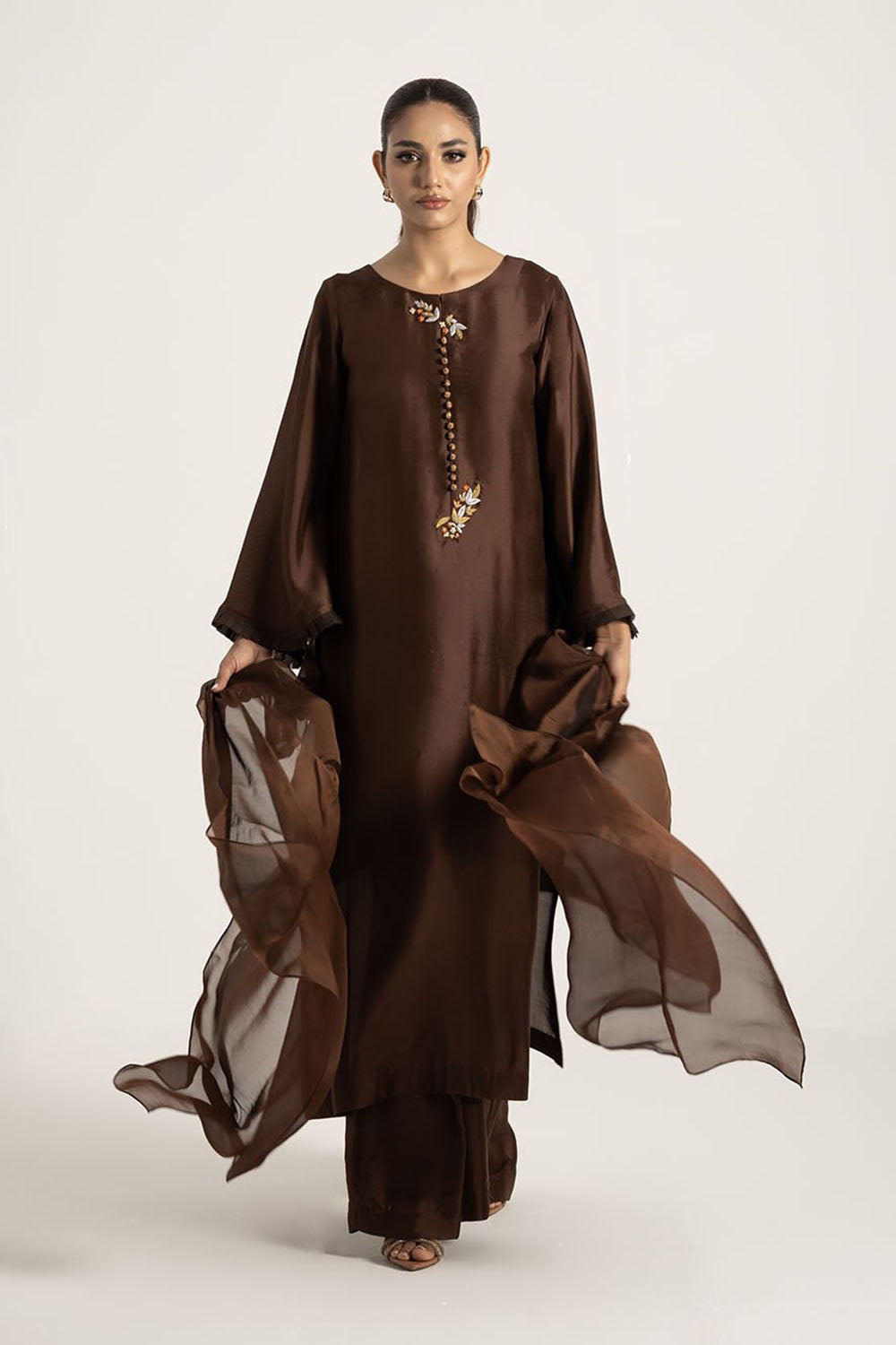 Chocolate Brown Pure Silk Kurta Set