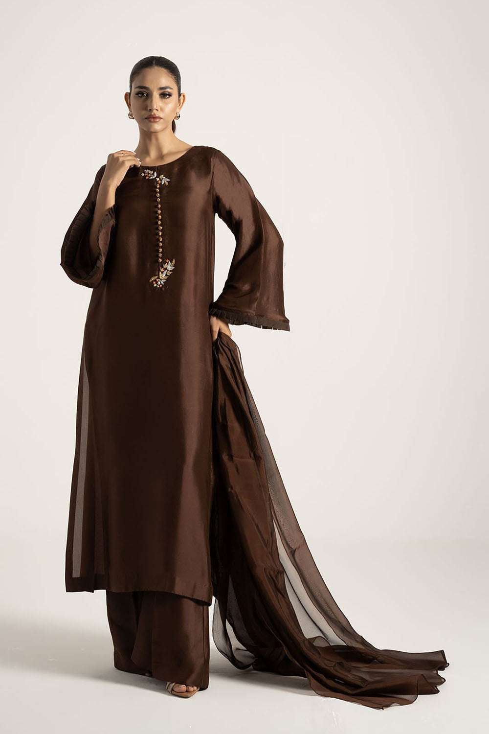 Chocolate Brown Pure Silk Kurta Set