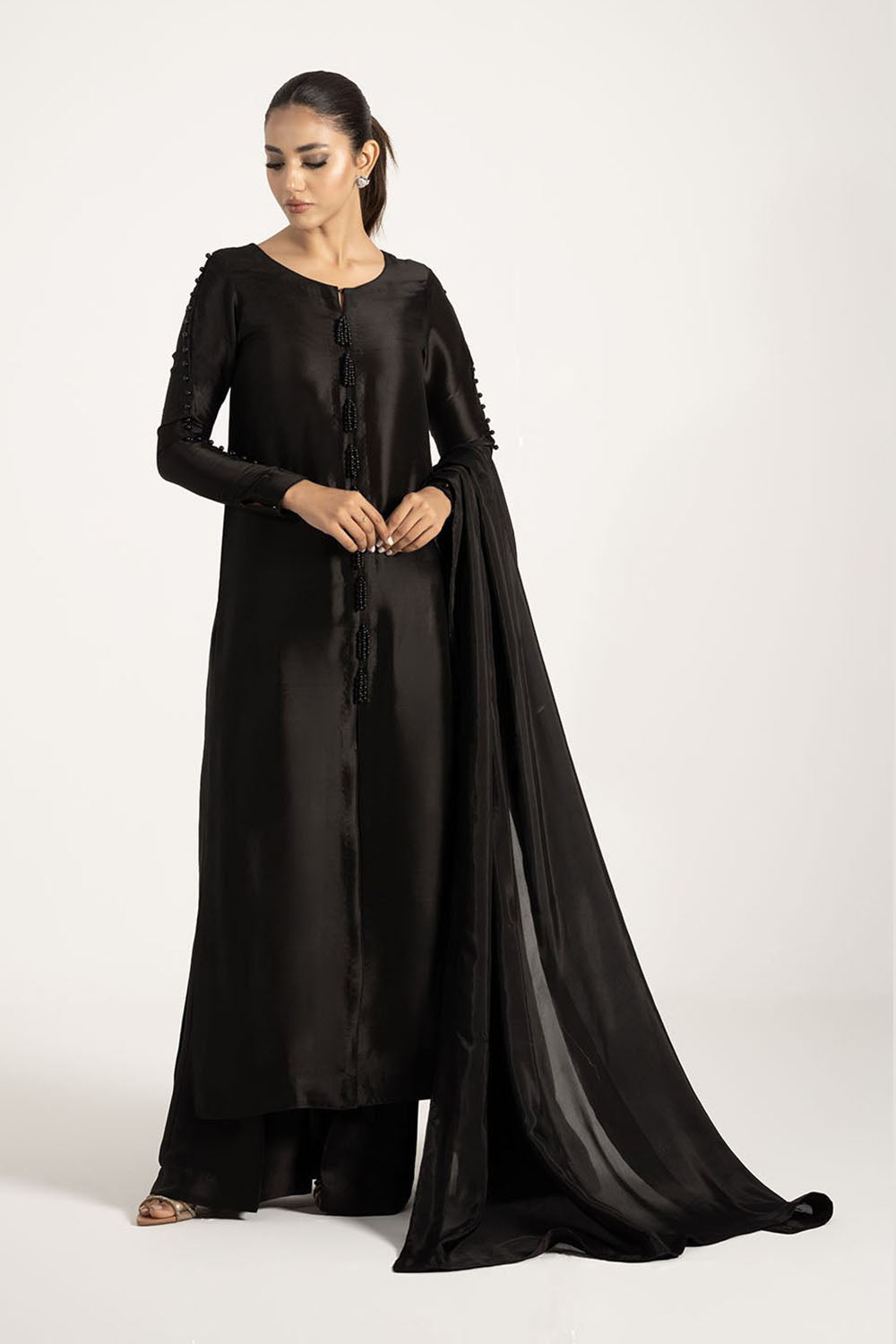 Classic Black Pure Silk Kurta Set