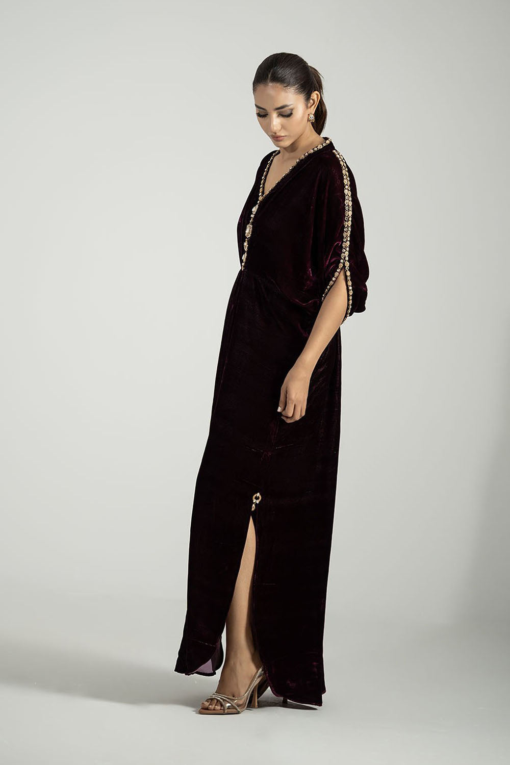 Crimson Luxe Hand-Embroidered Kaftan