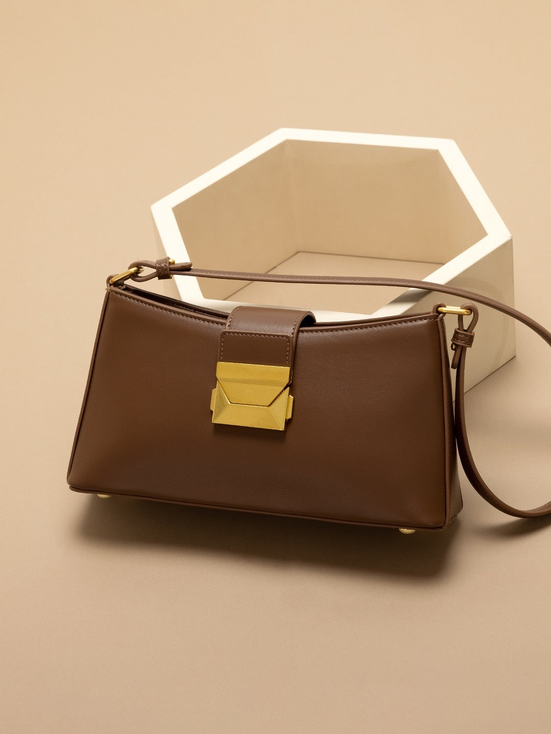 Felice - Ladies Baguette Bag, Faux Leather, col. Brown