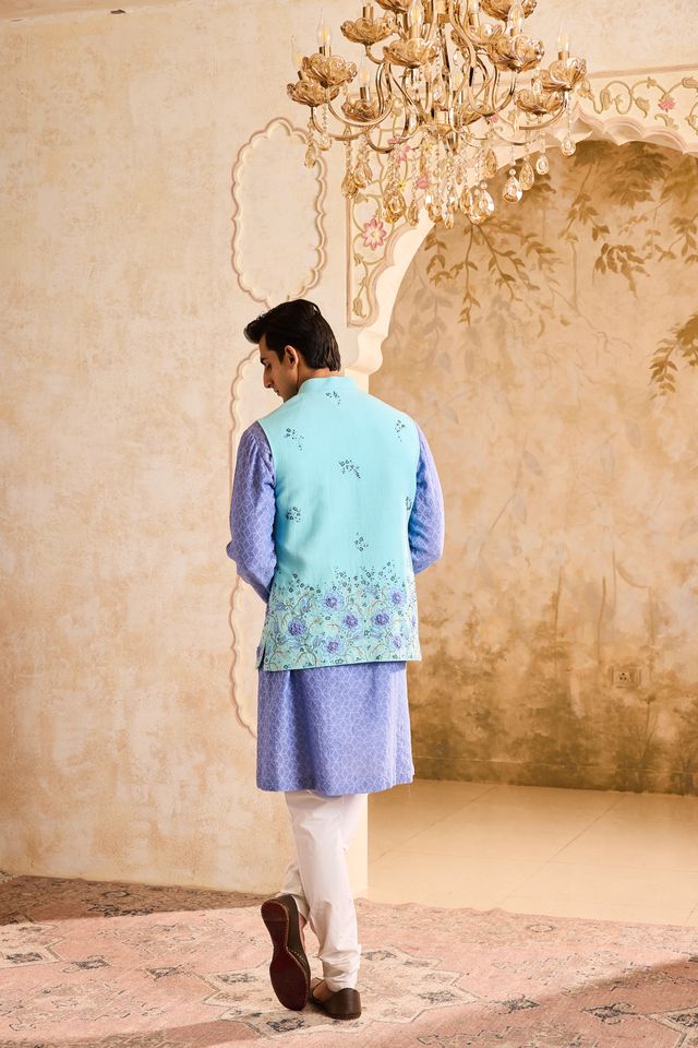 Turq Bundi Jacketlilac Kurta Ivory Churidar