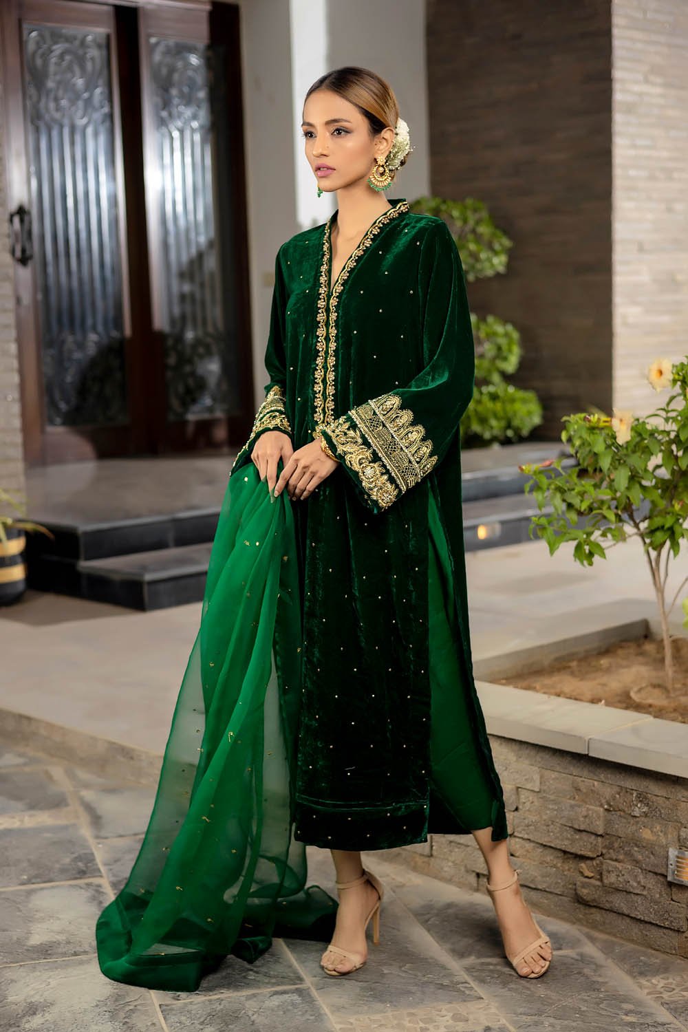 Emerald Dusk Velvet Suit Set