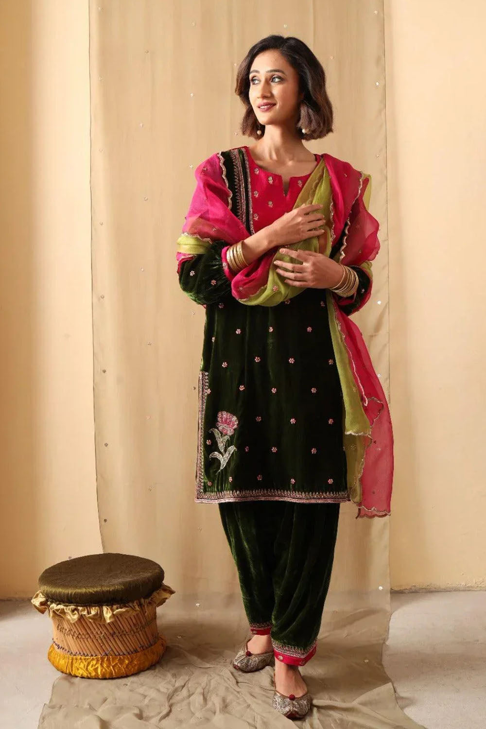 Forest Bloom Velvet Suit Set