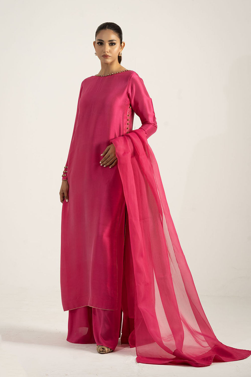 Fuchsia Pink Pure Silk Kurta Set