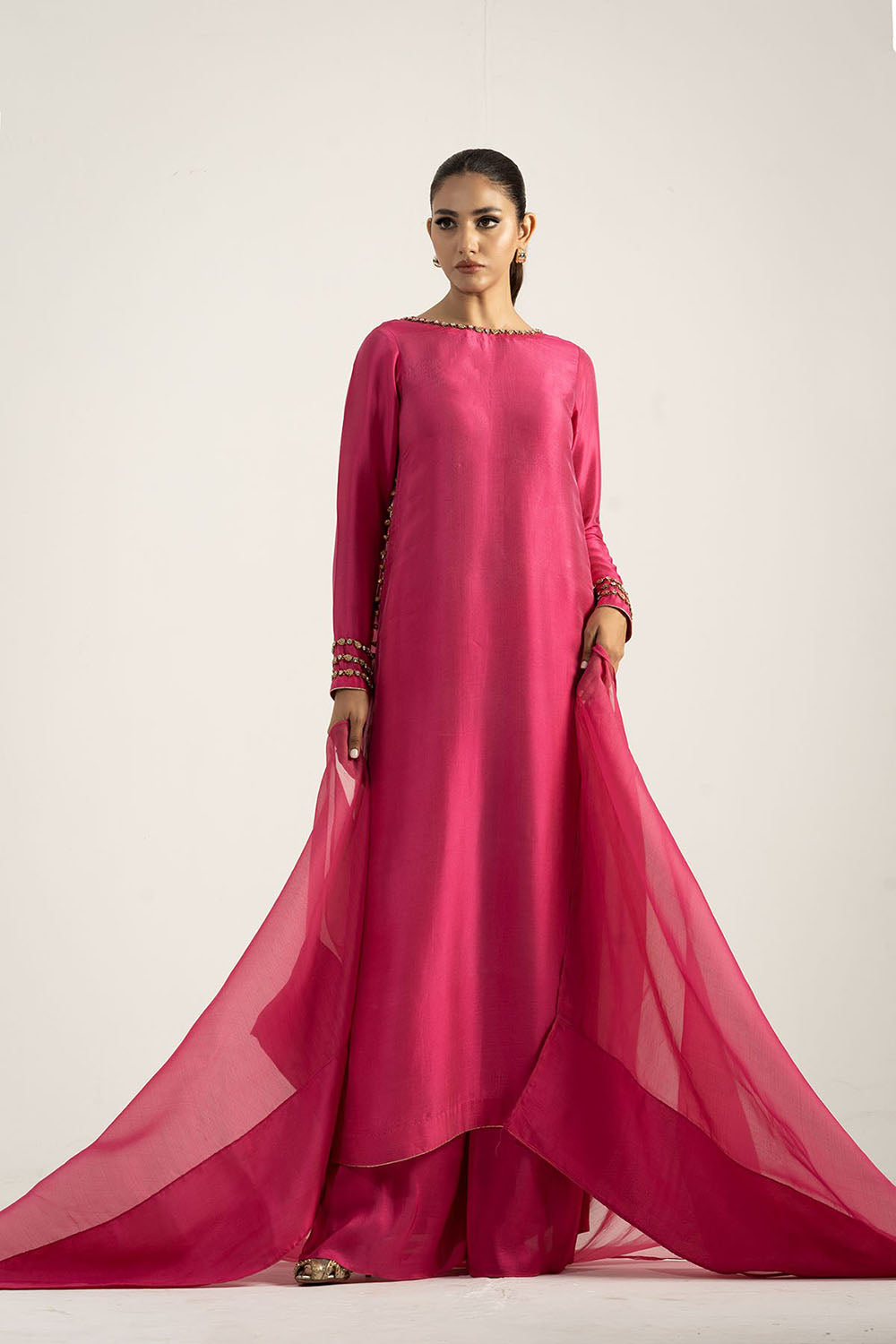 Fuchsia Pink Pure Silk Kurta Set