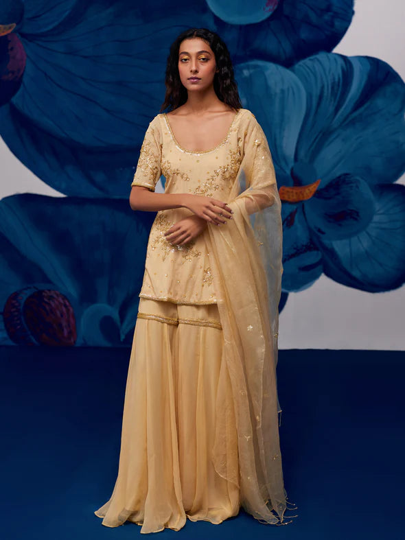 Floral Golden Sharara Set